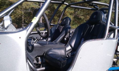 1967 Ford Mustang - The interior of a custom off-road buggy features racing seats and a prominent roll cage.