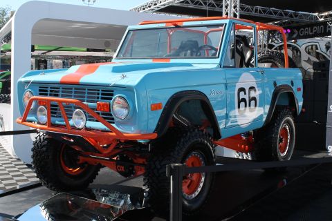 1990 Ford Bronco - This modified Ford Bronco features a Gulf Oil-inspired racing livery and an aggressive off-road stance.