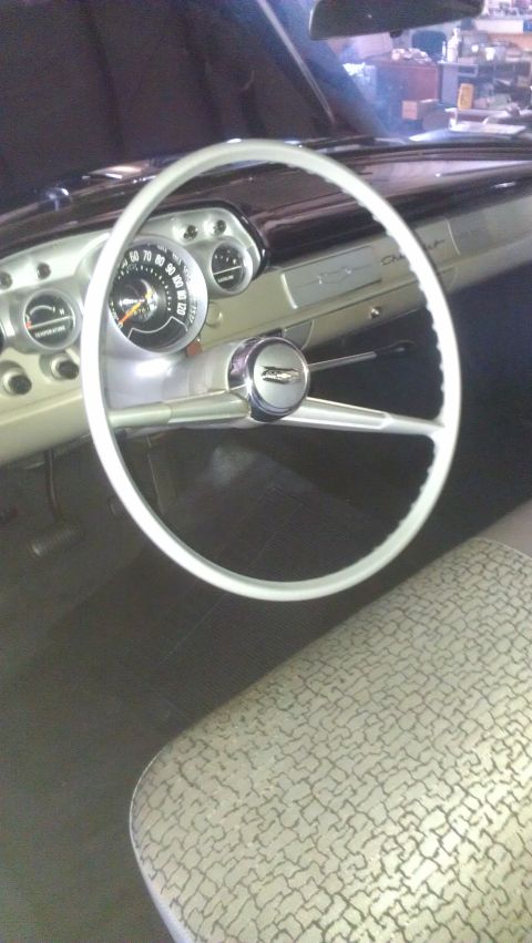 1973 Chevrolet Camaro - Interior view of a 1957 Chevrolet, the steering wheel and dashboard.