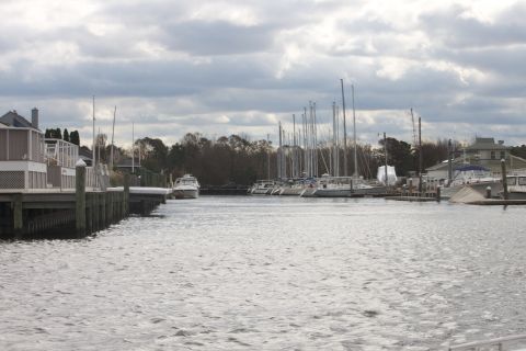 1990 Ford Bronco - A cloudy day at the marina with many sailboats and a few motorboats docked.