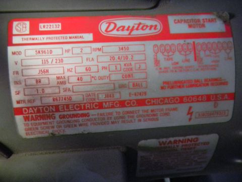 1997 Ford Ranger - Data plate for a Dayton electric motor shows specifications and manufacturer information.
