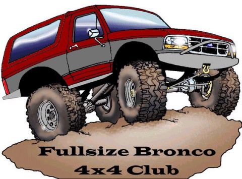 1995 Ford Bronco - Illustration of a lifted 1995 Ford Bronco with "Fullsize Bronco 4x4 Club" text.