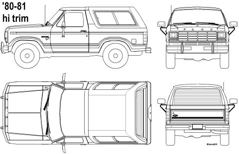 1983 Ford Bronco - Bronco Line Drawing '80-81 Hi-Trim ERROR: This should have FORD on the t/g instead of the blue oval. Click the image to make sure you have…