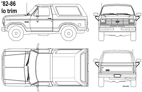 1983 Ford Bronco - Bronco Line Drawing '82-86 Low-Trim '82-83 should have FORD on the t/g instead of the blue oval. Click the image to make sure you have the…