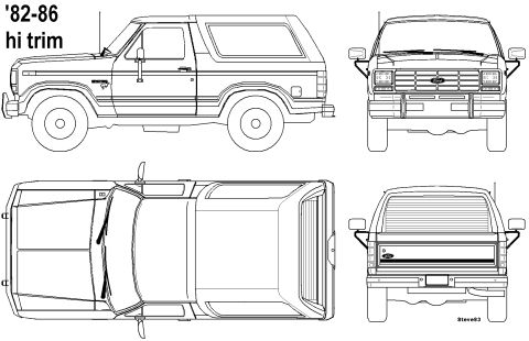 1983 Ford Bronco - Bronco Line Drawing '82-86 Hi-Trim '82-83 should have FORD on the t/g instead of the blue oval. Click the image to make sure you have the l…