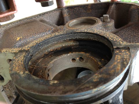 1987 Ford Ranger - This is a close-up view of a heavily corroded engine block component, likely from a disassembled engine.