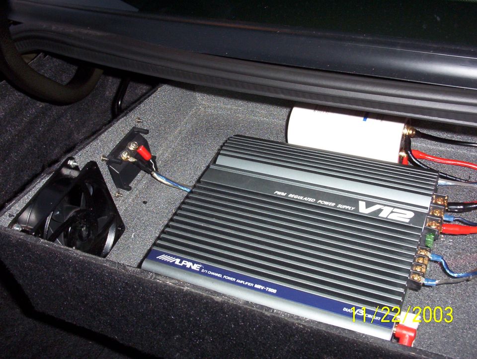 Alpine V12 amplifier and fan in trunk, dated 11/22/2003