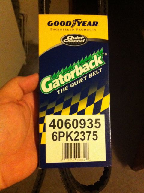 1992 Ford F-150 - Packaging for a Goodyear Gatorback serpentine belt, showing part numbers 4060935 and 6PK2375.