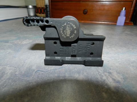 1996 Ford Bronco - A close-up view of a LaRue Tactical scope mount, showing its "Made in USA" and patent information.