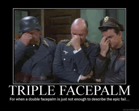 1978 Ford F-250 - This image depicts three men in military uniforms reacting with a triple facepalm.