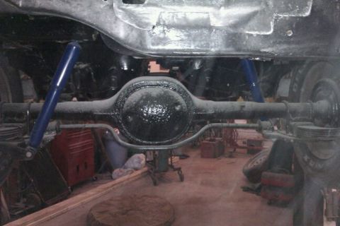 1978 Ford Mustang II - Underside view of a vehicle's rear axle assembly and suspension components.