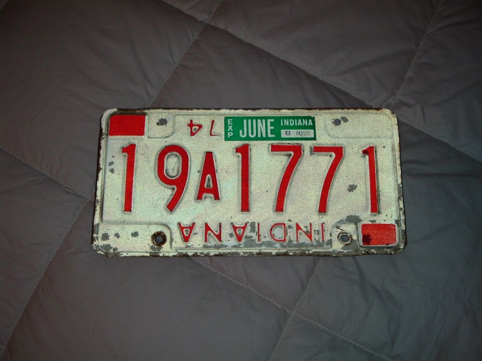 Indiana license plate 19A 1771, EXP JUNE 74