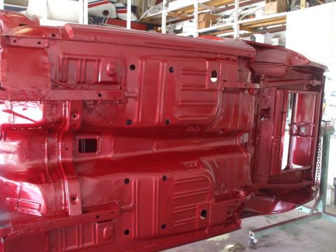 1970 Ford Mustang - hemmed and hawed over painting the underside or going "factory correct". I think the whole car red is the path. This is not a con…
