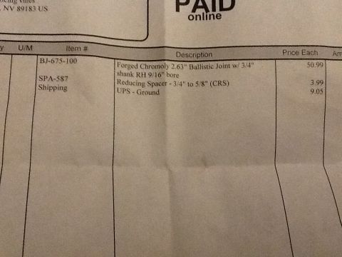 1999 BMW 5 Series - This document is a receipt for automotive parts and shipping, not a vehicle photo.
