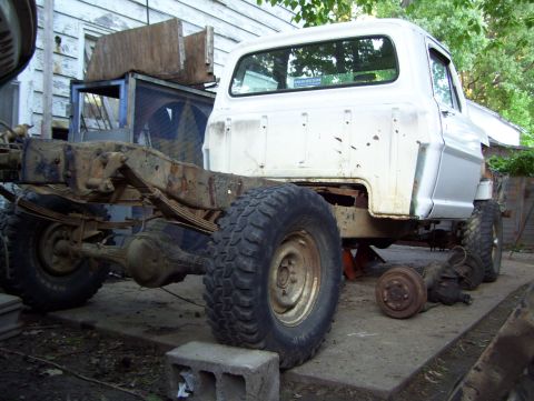 1972 Ford F-150 - Rear view of a 1972 Ford F-150 chassis, showing the frame and suspension components.