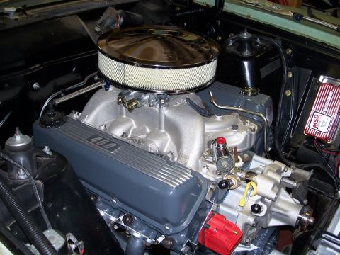 1971 Ford Ranchero - Close-up of a 460 engine a chrome air cleaner and an MSD ignition box.