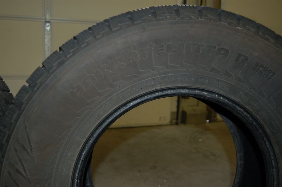 Tire with text 'HANKOOK' and 'SPORT UTILITY' visible, close-up