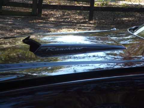 1972 Ford Ranchero - A close-up of a car's hood scoop with the 'Ranchero' name visible.