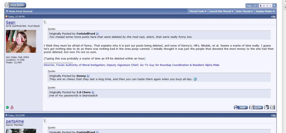 Screenshot of a SuperMotors forum thread with user posts and replies