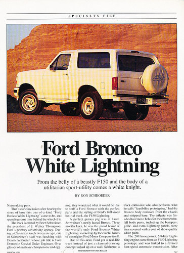 1994 Ford Bronco - This 1994 Ford Bronco White Lightning is shown in a desert setting with a spare tire mounted on the rear.