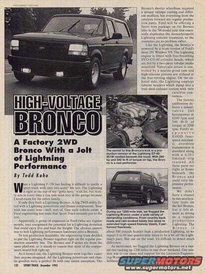 1994 Ford Bronco - This article discusses a modified Ford Bronco, highlighting its performance upgrades and unique features.
