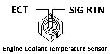 1990 Ford Bronco - Engine coolant temperature sensor connector diagram identifying the ECT and SIG RTN terminals.