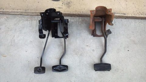 1978 Ford Bronco - Comparison of two different vehicle pedal assemblies, one in black and one showing rust.