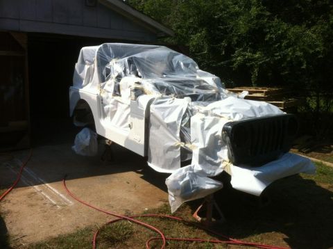 2000 Jeep TJ - This Jeep TJ is covered in protective sheeting, ready for body work or painting.