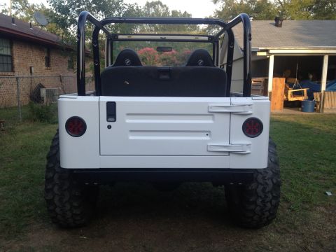 2000 Jeep TJ - Rear view of a white Jeep TJ, a roll cage and black interior seats.