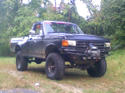 1994 Ford F-150 - This pickup truck has a custom bumper and winch, and appears to be modified for off-road use.