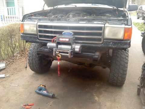 1994 Ford F-150 - Front view of a 1994 Ford F-150 showing a winch installed on the bumper.