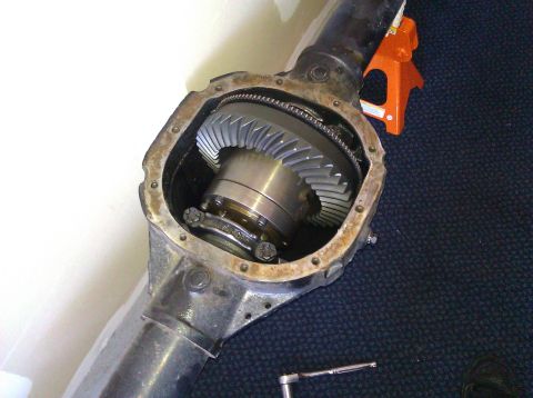 1995 Ford Bronco - Close-up of an open differential housing, showing the ring and pinion gears inside.