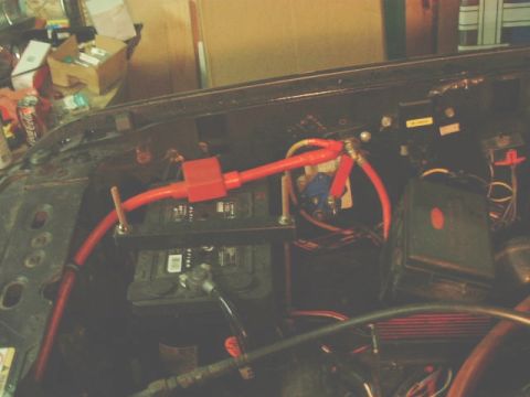 1986 Ford Bronco - Battery 1 in Original position. Goes to distribution block with Red 2/0G, Yellow 4G feeds underhood fuse panel, Black 4G from ALT, Red 2G i…
