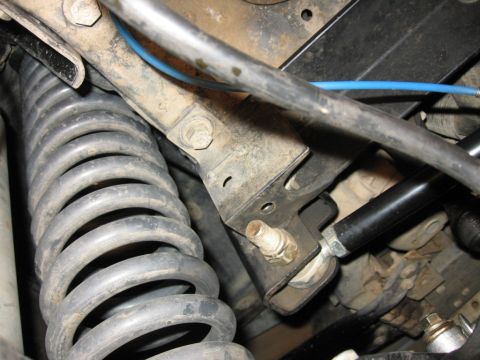 1995 Ford Bronco - looking up at the bolts for the upper trackbar to frame mount.