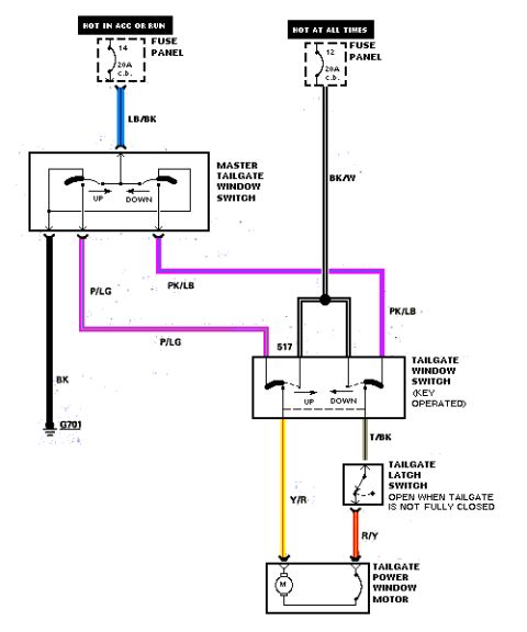 1986 Ford Bronco - Tailgate power window motor wiring