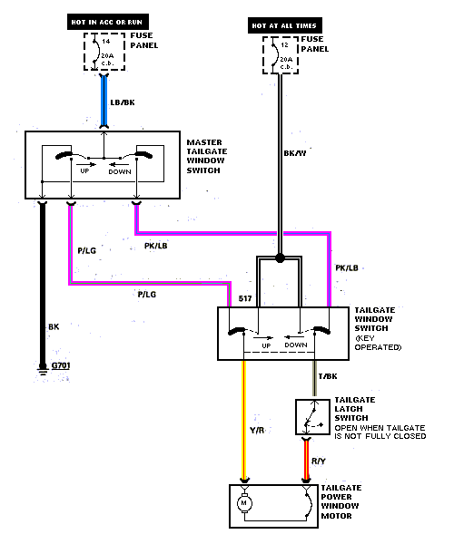 Tailgate power window motor wiring