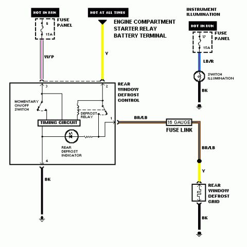 1986 Ford Bronco - Earlier Bronco heated window wiring. (without under hood fuse box)