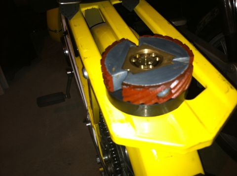 1981 Garelli Rally Sport - Clutch assembly detail on a yellow moped, possibly a Garelli.