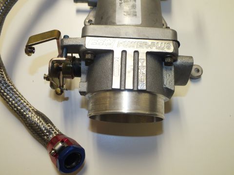 2003 Ford Crown Victoria - BBK Power-Plus throttle body, 75mm bore, casting D-245-13, with throttle linkage and braided -AN hose.