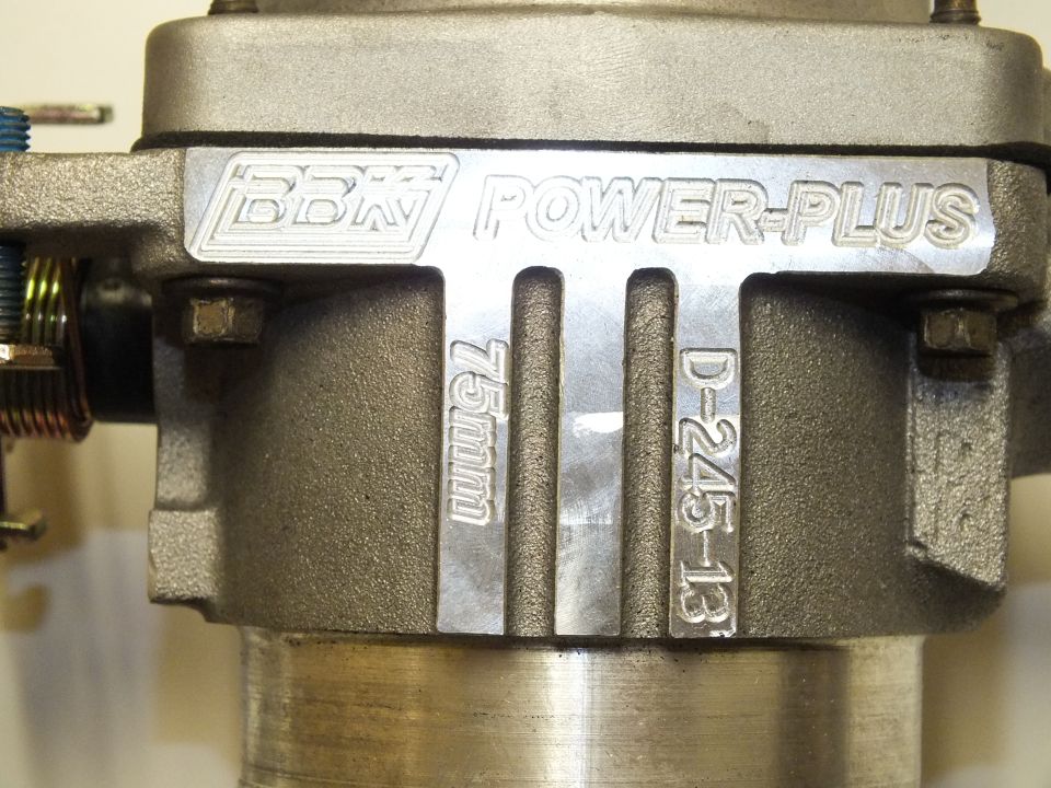 Close-up of BBK Power-Plus 75mm throttle body casting marked D-245-13