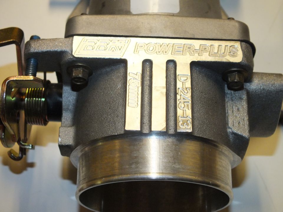Close-up of BBK Power-Plus 75mm throttle body marked D-245-13