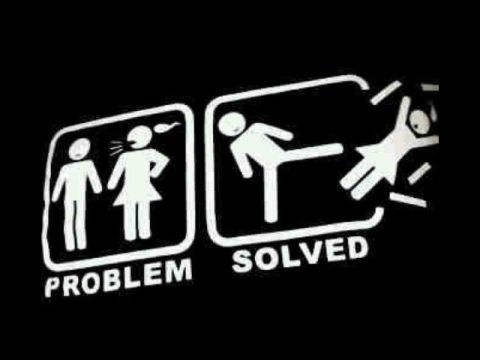 1996 Ford Bronco - This sticker depicts a humorous take on relationship dynamics, illustrating a problem being solved by kicking someone out.