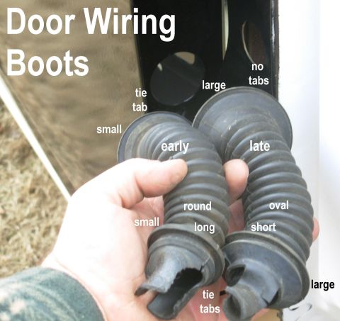 1983 Ford Bronco - Door wiring boots changed at some point; possibly '94. The newer design is larger at both ends, the corrugated tube is oblong, and is sligh…