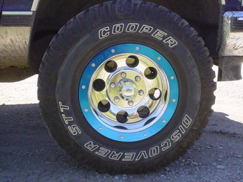 1979 Ford Ranchero - A close-up view of a custom wheel and tire assembly on a vehicle.