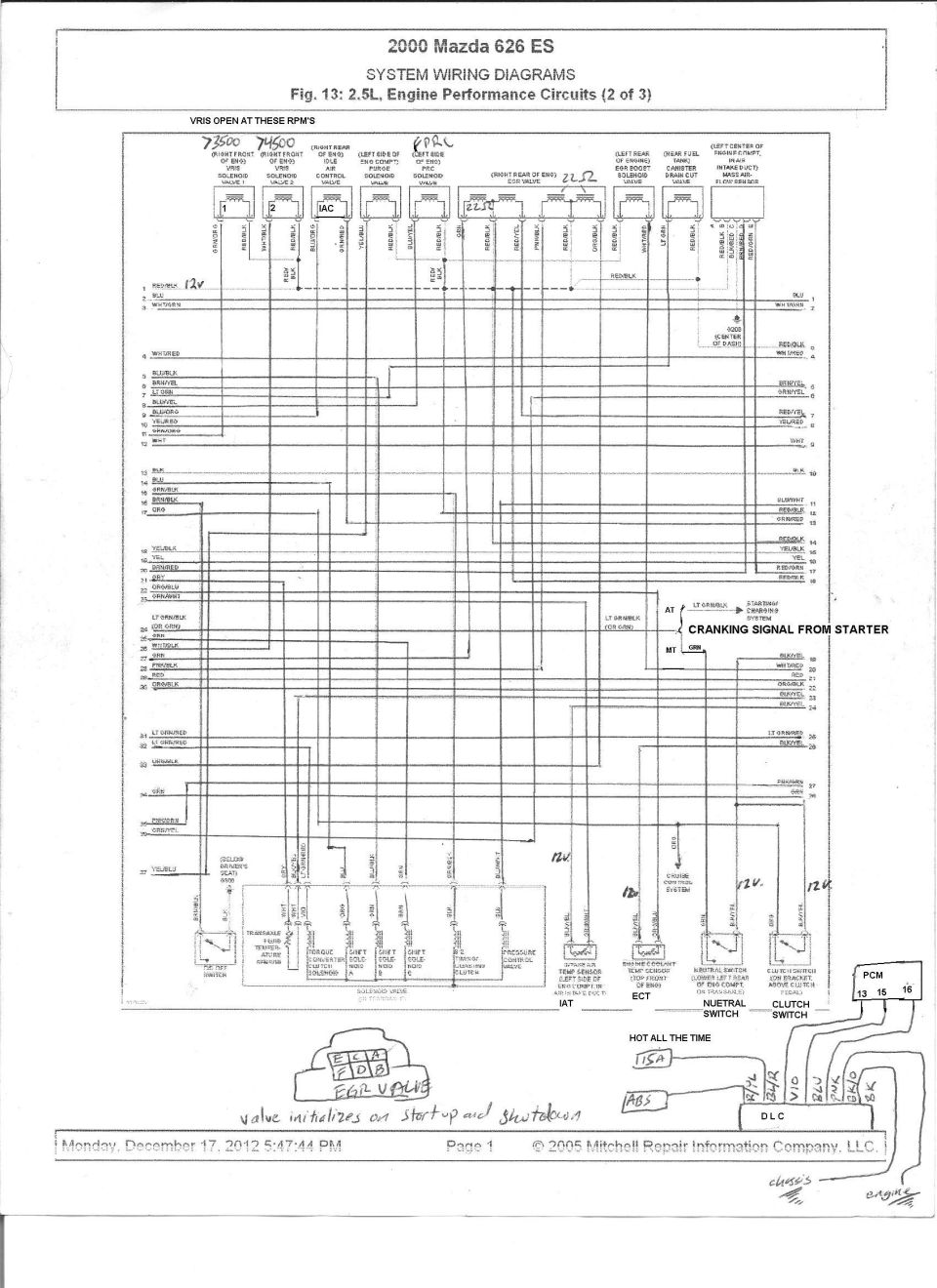 2000 Mazda 626 ES 2.5L engine performance circuits system wiring diagram, sheet 2 of 3