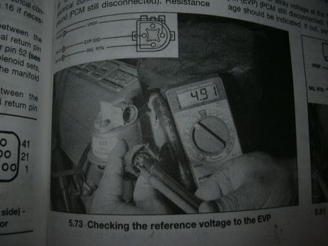 1991 Ford Bronco - A close-up of a manual page details checking reference voltage with a multimeter.
