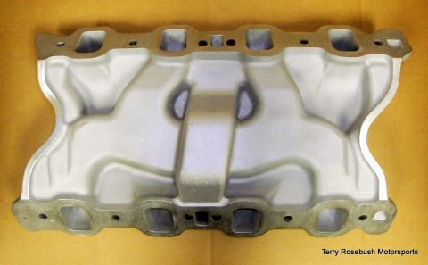 1972 Ford Ranchero - This is an aftermarket aluminum intake manifold, likely for a V8 engine, shown against a plain background.