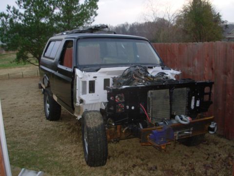 1983 Ford Bronco - Not much happening during the silly season, but the vise mount on the front bumper is already REALLY handy. Sound absorbers (cowl-to-fender…