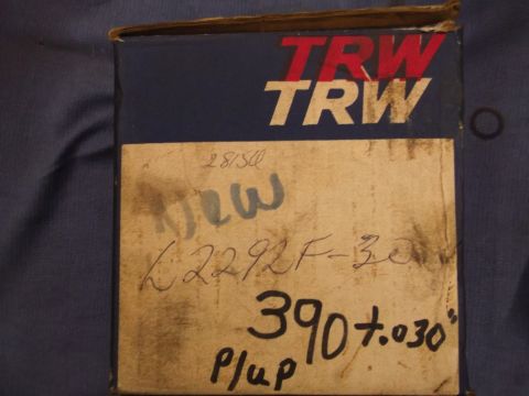 1971 Ford Ranchero - A TRW branded box with handwritten part information, including a size designation.
