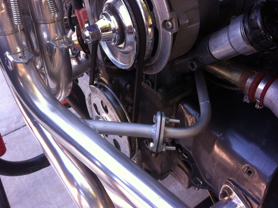 Close-up of custom exhaust pipes and engine components